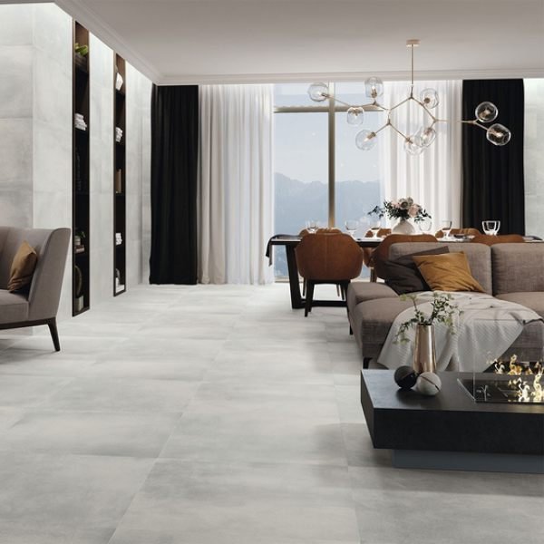 Baltimore Lappato Light Grey Stone Effect Rectified Porcelain Floor Tile   600mm x 600mm Brick Effect Bathroom Tiles